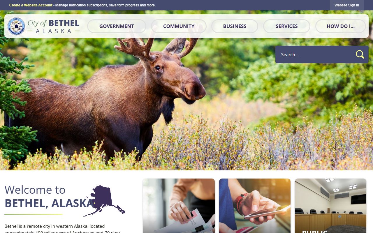 City of Bethel official website showing municipal services