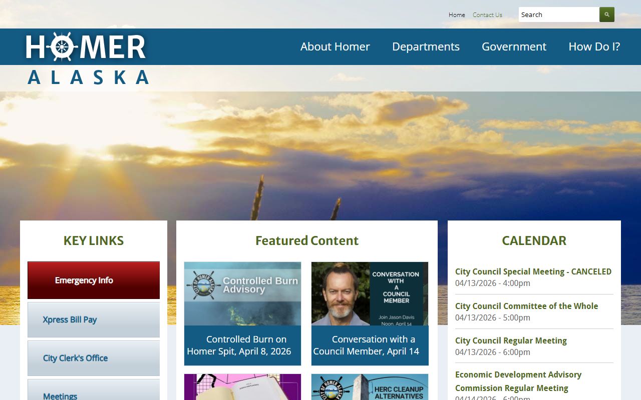 City of Homer Alaska official website showing city services and government information