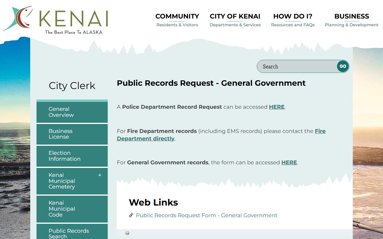 City of Kenai Clerk's Office public records request page