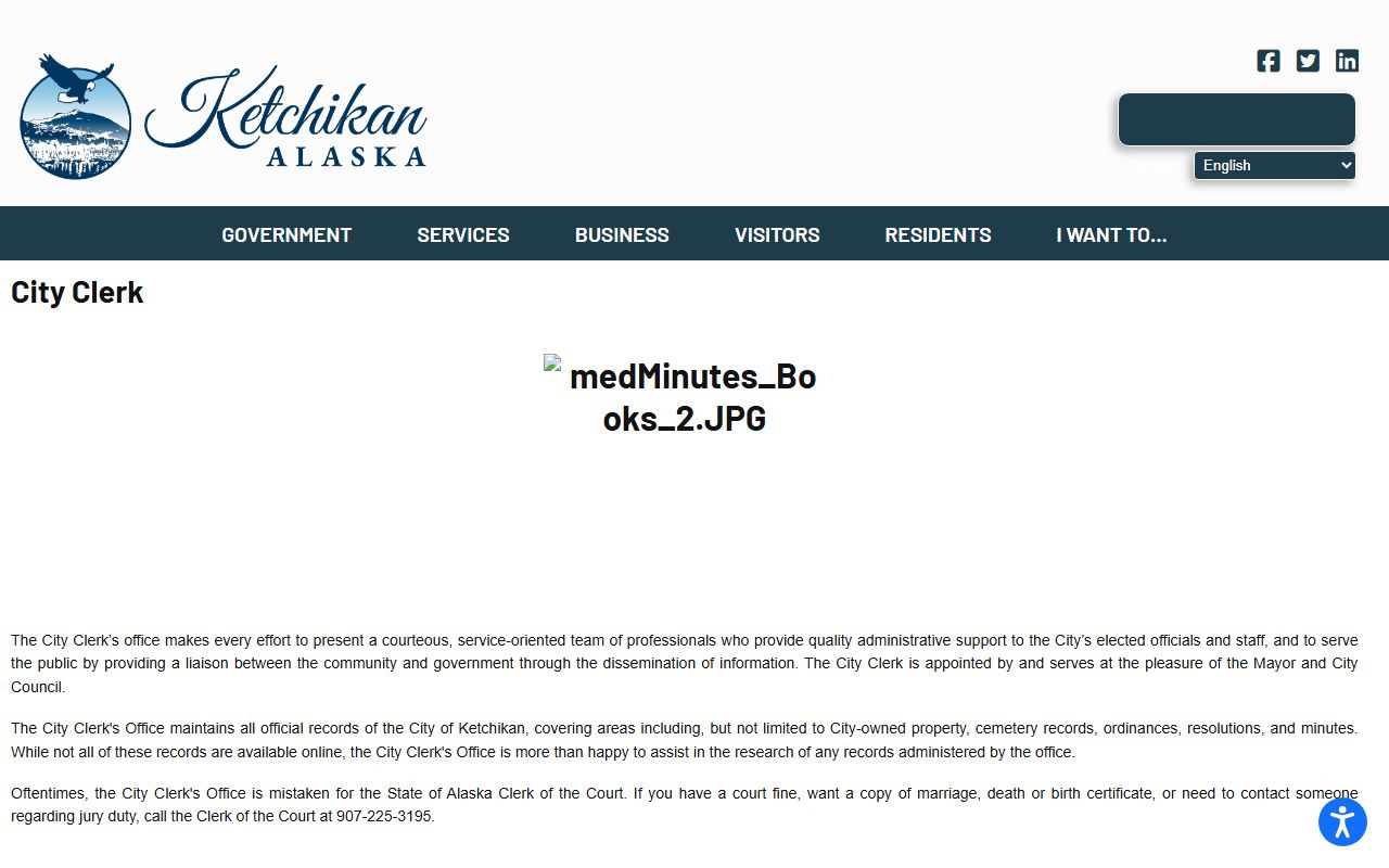 City of Ketchikan Clerk's Office page for public records access