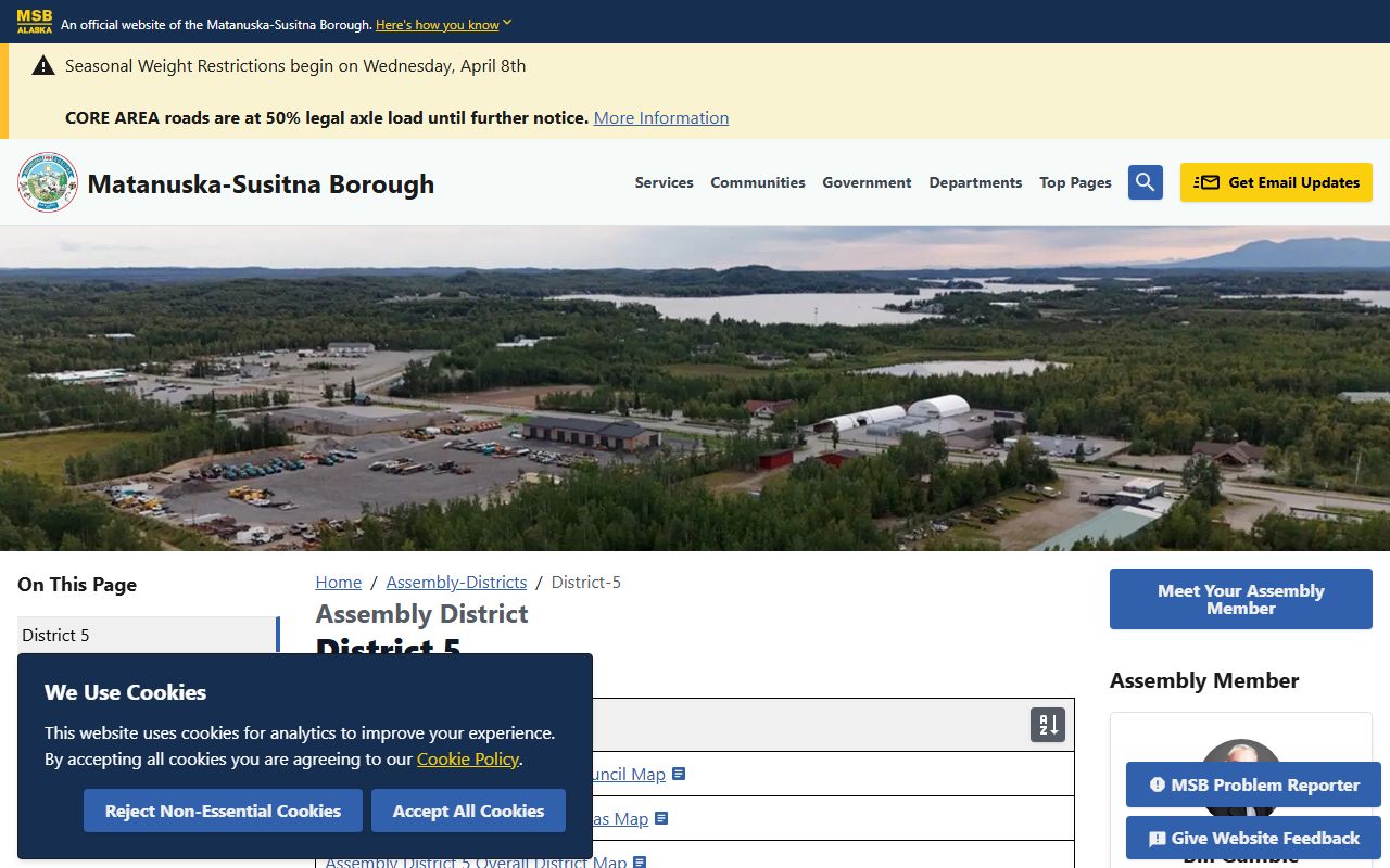 Matanuska-Susitna Borough Assembly District 5 page covering North Lakes area