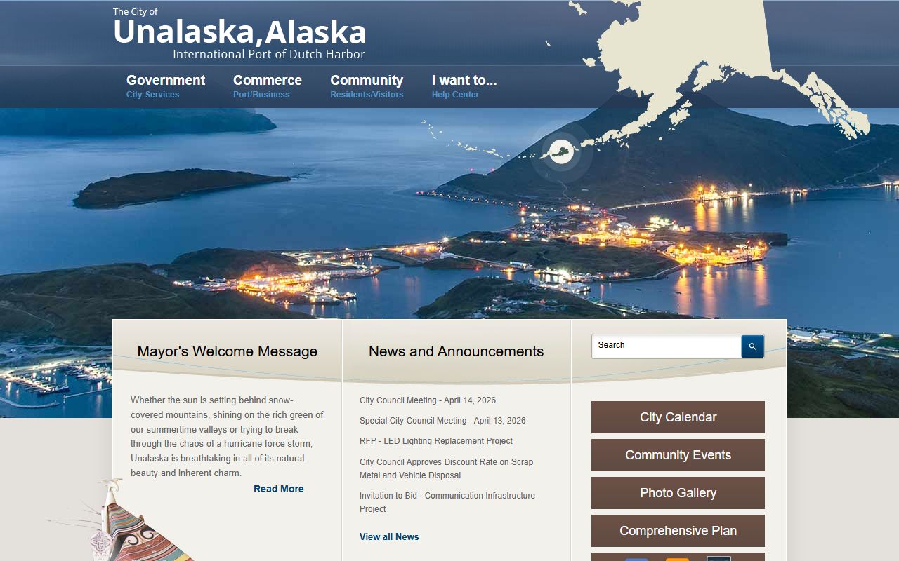 City of Unalaska official website showing city services