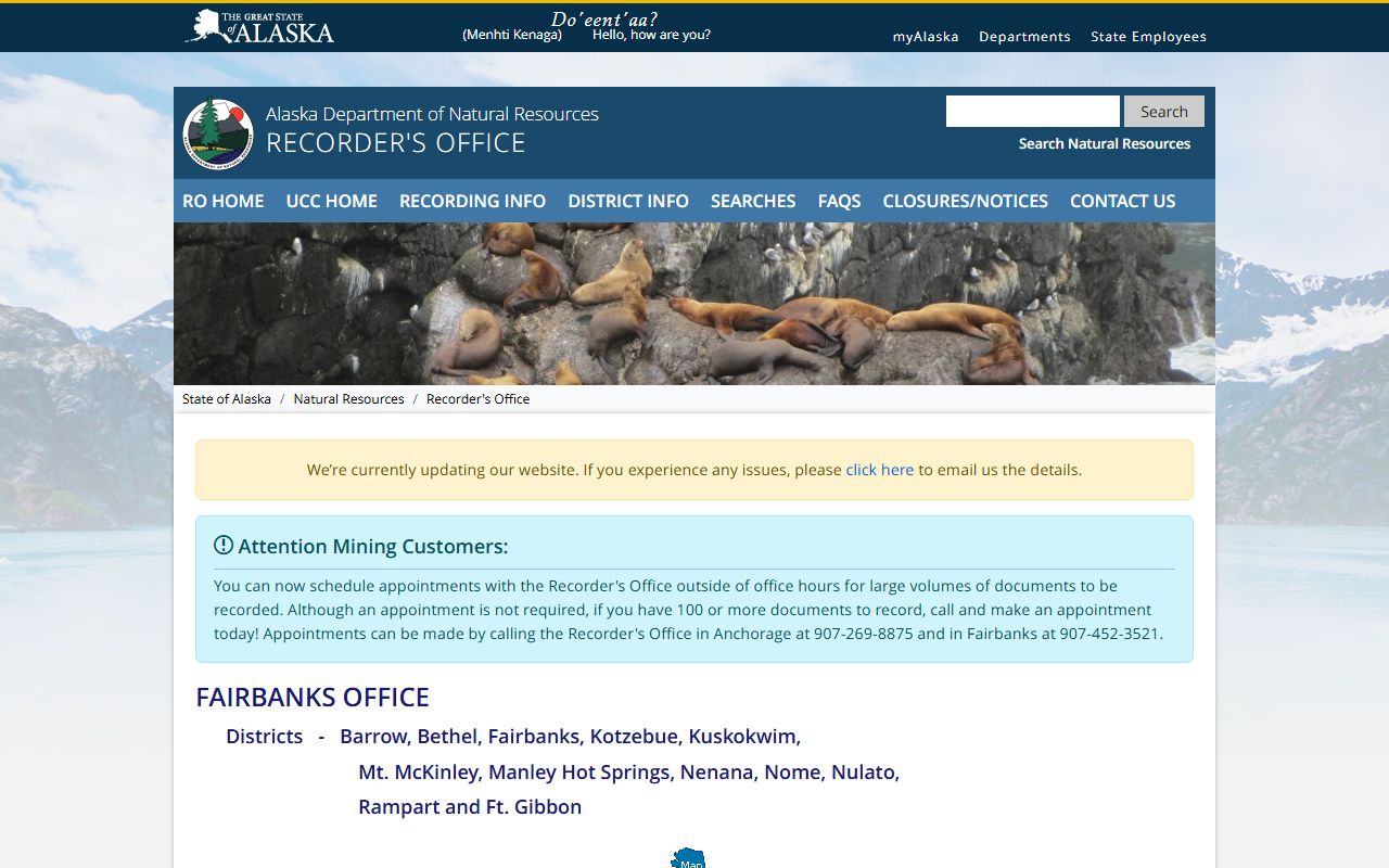 Alaska DNR Fairbanks Recording District serving Fairbanks North Star Borough
