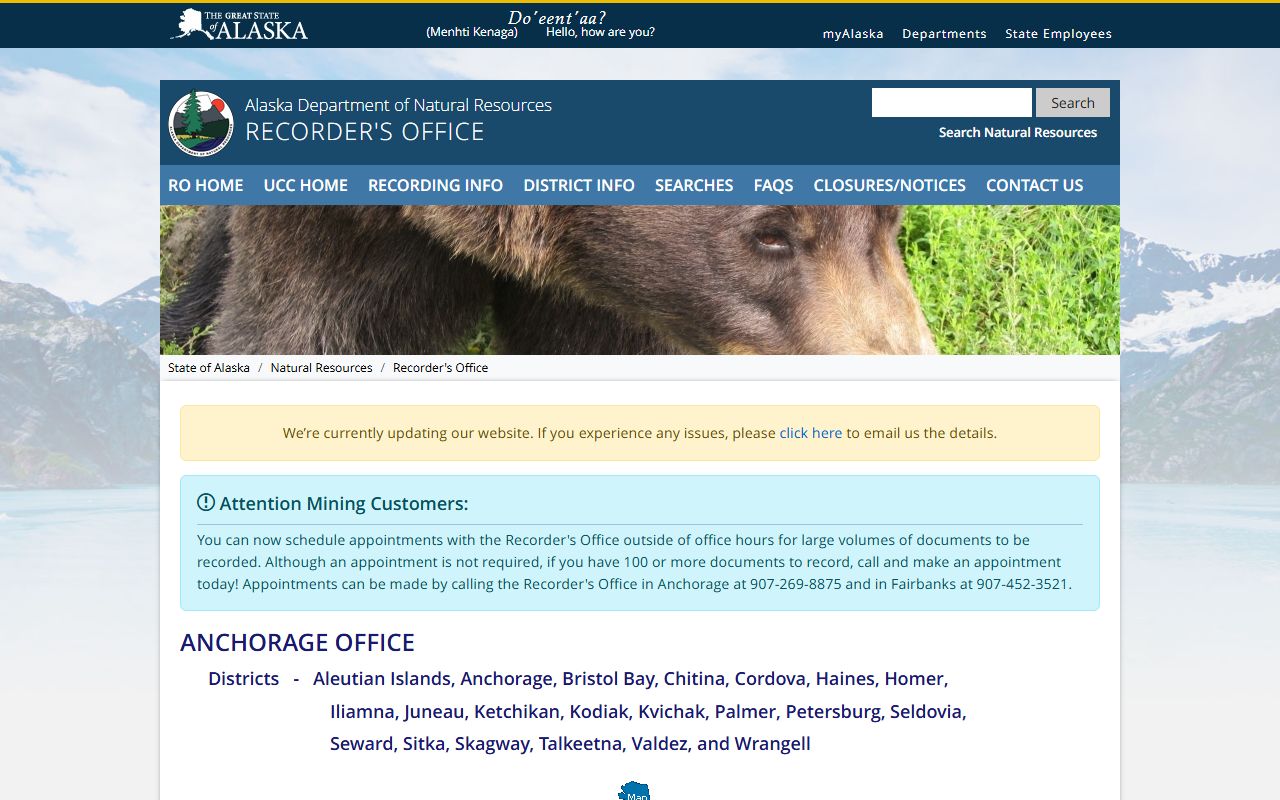 Alaska DNR Anchorage Recording District information page for Kenai Peninsula Borough