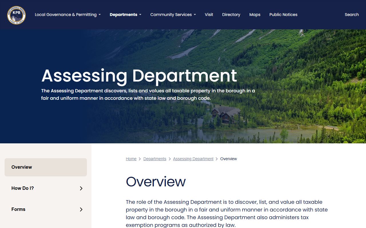 Kenai Peninsula Borough Assessor's Office page showing property assessment services