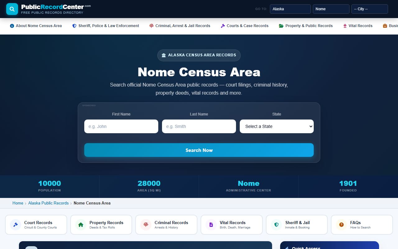 Alaska DNR Fairbanks Recorder's Office information page serving Nome Census Area