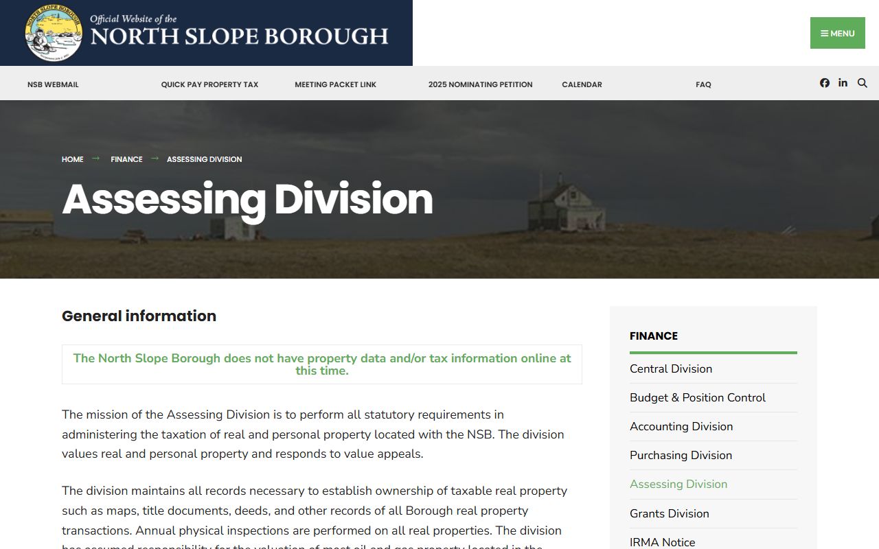 North Slope Borough Assessing Division page showing property assessment information