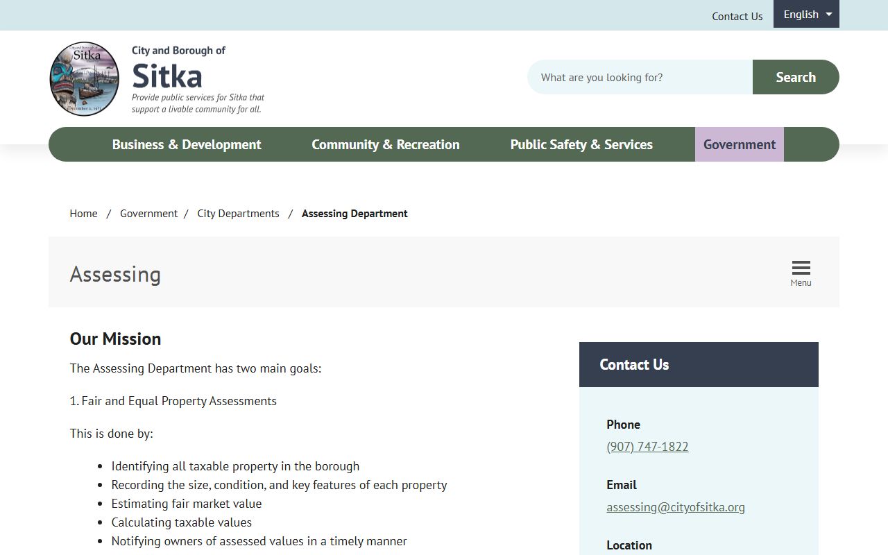 Sitka Assessor's Office page maintaining property records