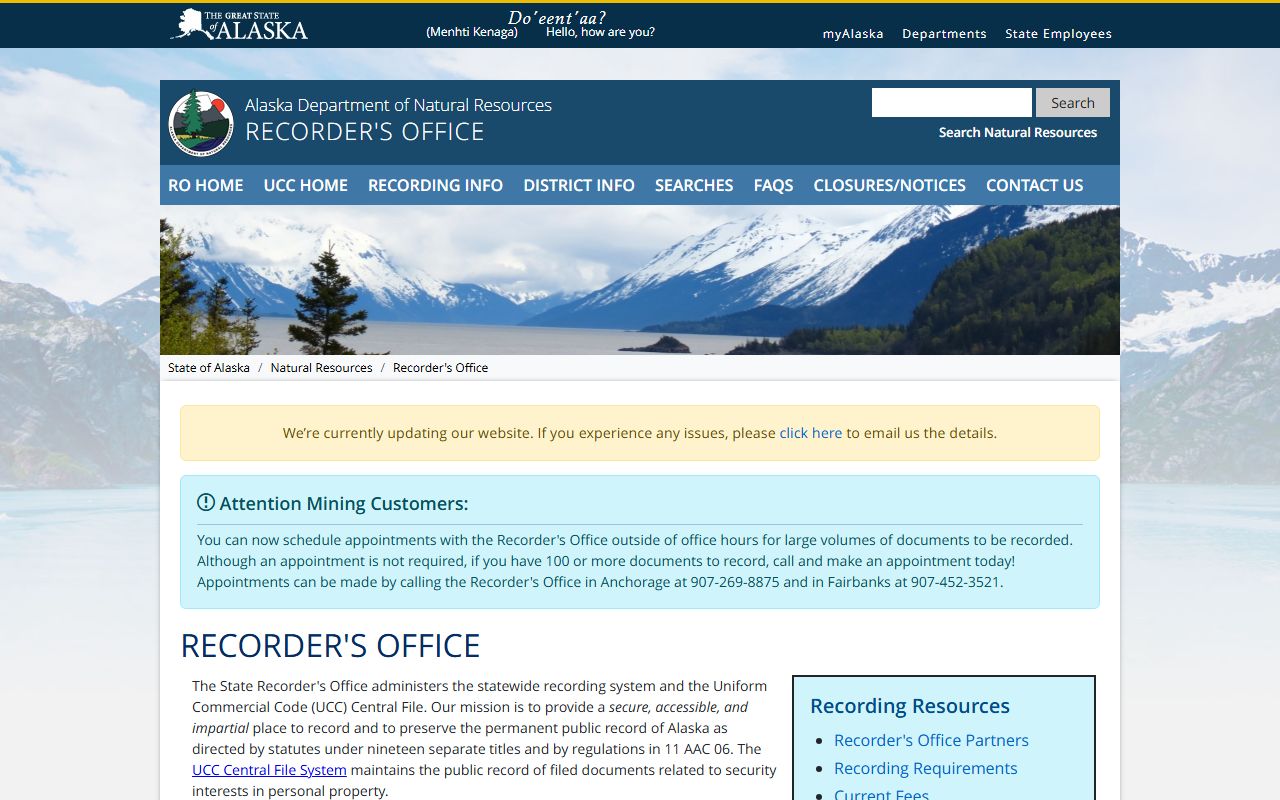 Alaska deed records DNR Recorder's Office main website