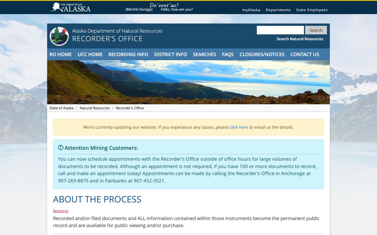 Alaska deed records DNR Recorder's Office recording process overview