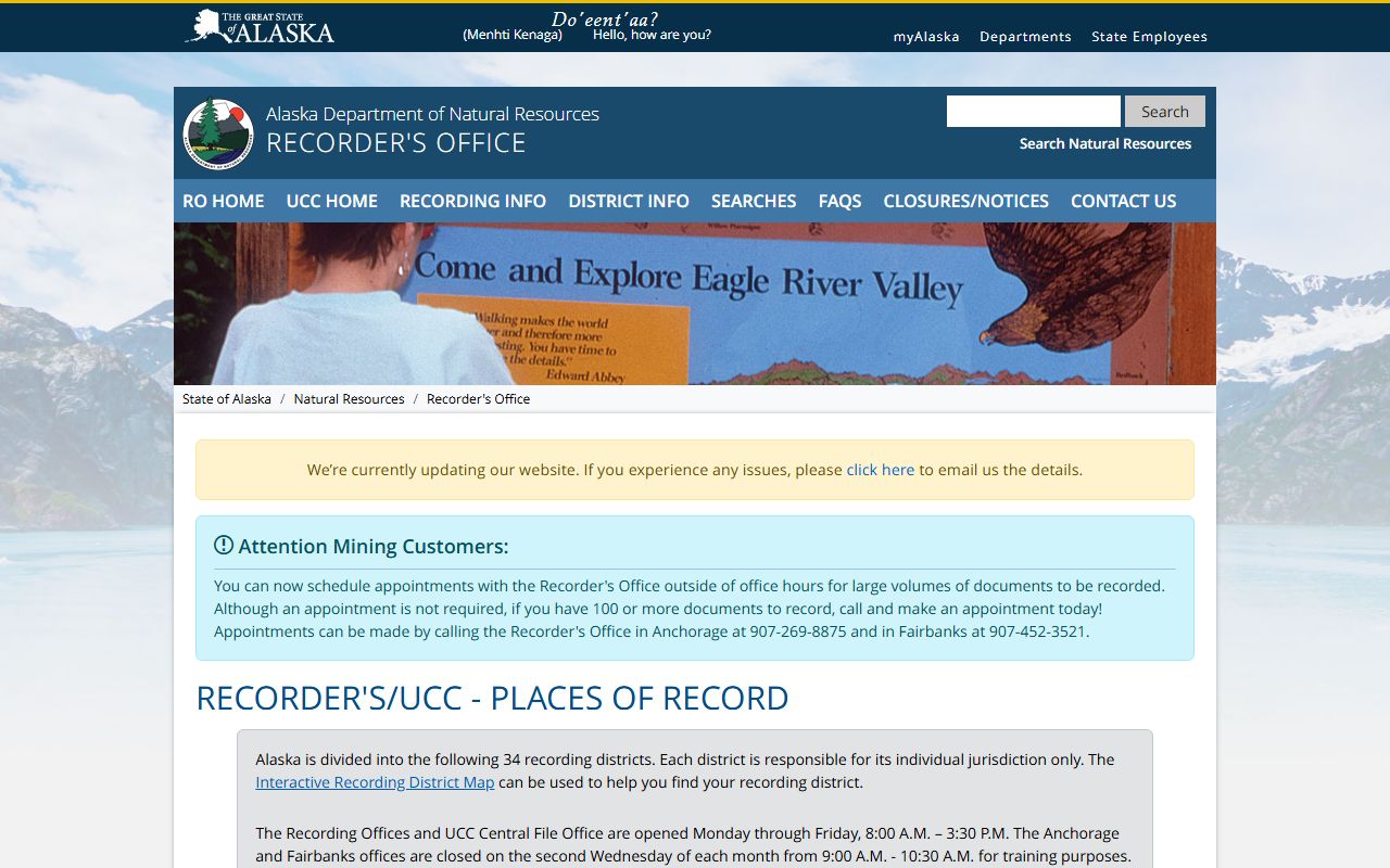 Alaska deed records recording district fee information
