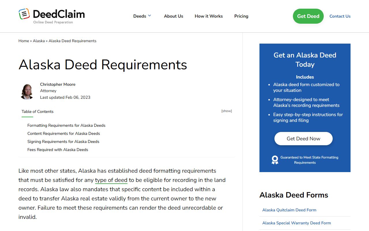 Alaska deed records quitclaim form requirements guide
